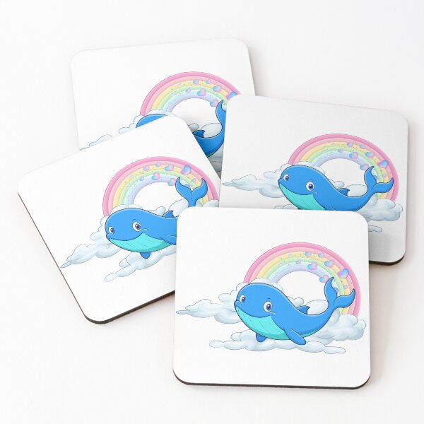 Item preview, Happy Blue Whale - Cute Whale Floating on Clouds with Rainbow designed and sold by Love3Happy.