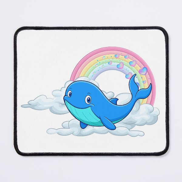 Item preview, Happy Blue Whale - Cute Whale Floating on Clouds with Rainbow designed and sold by Love3Happy.