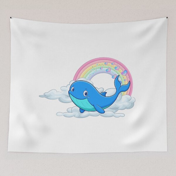 Item preview, Happy Blue Whale - Cute Whale Floating on Clouds with Rainbow designed and sold by Love3Happy.