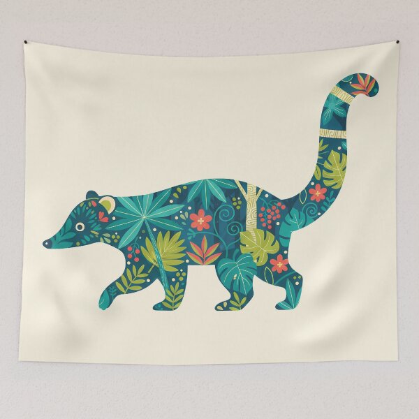 Item preview, Coati with Tropical Floral Motifs – Hope for Wildlife Scandinavian Folk Art by heidiannemorris © designed and sold by FOLK ART FUSION by heidiannemorris.