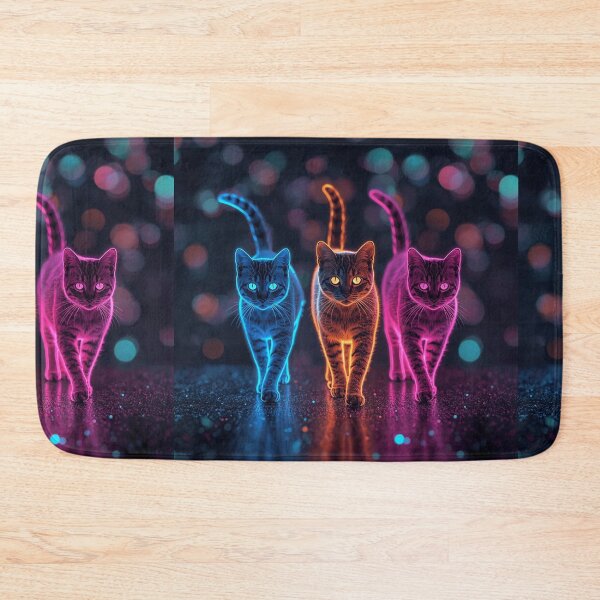 Item preview, Neon Cat Walk – Futuristic Felines in a Glowing World designed and sold by PixelVibe782.