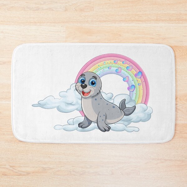 Item preview, Smiling Seal - Cute Gray Seal on Cloud with Rainbow and Hearts designed and sold by Love3Happy.