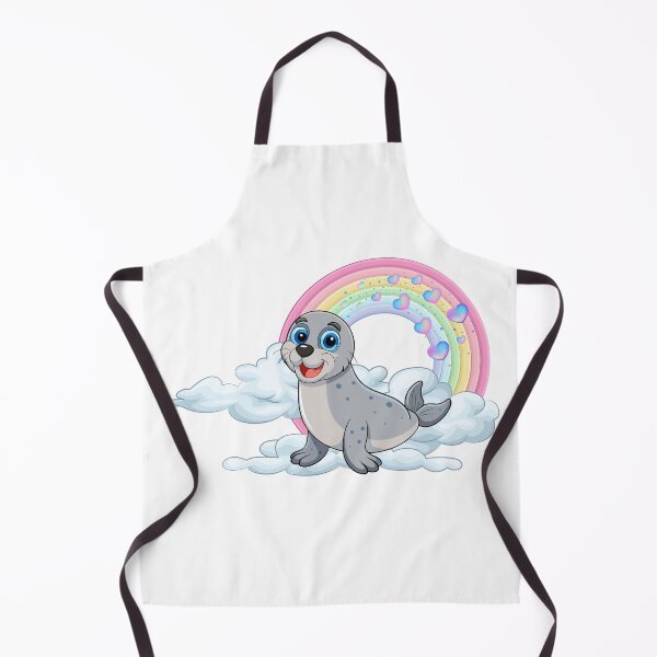 Item preview, Smiling Seal - Cute Gray Seal on Cloud with Rainbow and Hearts designed and sold by Love3Happy.