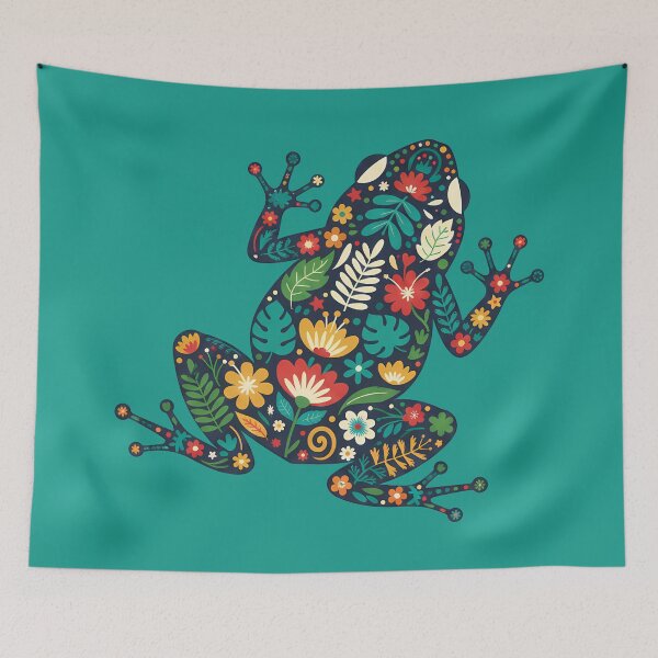 Item preview, Golden Poison Frog with Floral Motifs – Hope for Wildlife Scandinavian Folk Art by heidiannemorris © designed and sold by FOLK ART FUSION by heidiannemorris.
