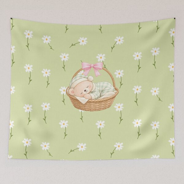 Item preview, Sleeping Lumi Bear in Basket – Soft Green Pastel Nursery Illustration designed and sold by ClamberryStudio.