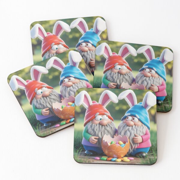 Item preview, Funny Easter Gnomes with Broken Chocolate Egg and Bunny Ears Art designed and sold by SplashTastic.