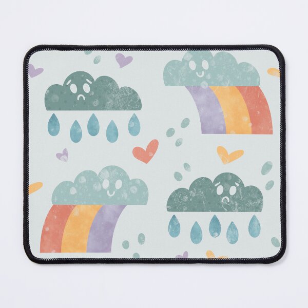 Item preview, Happy & Sad Clouds Rainbow Seamless Pattern (Cute Pastel Weather Hearts) designed and sold by hollymackinnonart.