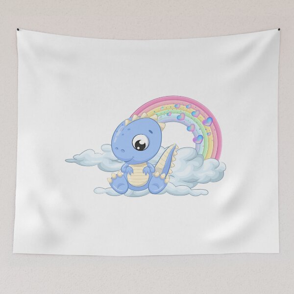 Item preview,  Baby Dinosaur - Cute Blue Dinosaur Sitting on a Cloud with Rainbow designed and sold by Love3Happy.