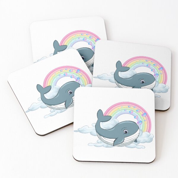 Item preview, Dreamy Whale - Cute Blue Whale in Clouds with Pastel Rainbow designed and sold by Love3Happy.