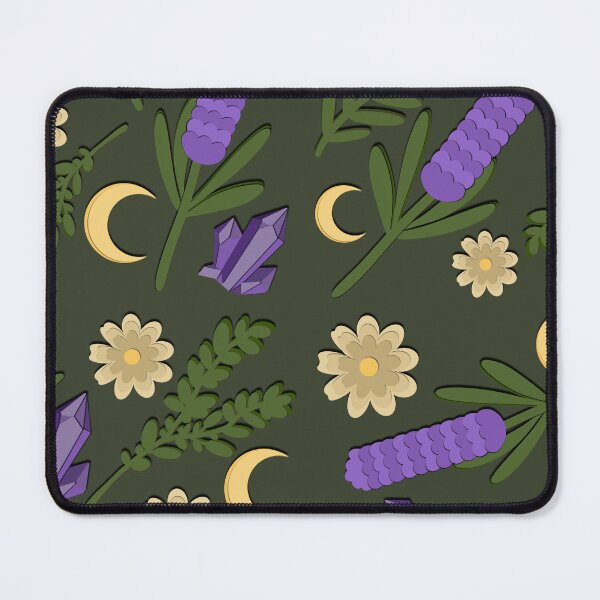 Item preview, Lavender Moon Seamless Pattern (Witchy Botanicals + Crystals on Dark Green) designed and sold by hollymackinnonart.