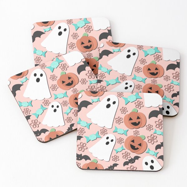 Item preview, Pastel Halloween Seamless Pattern (Cute Ghosts Pumpkins Bats + Candy) designed and sold by hollymackinnonart.