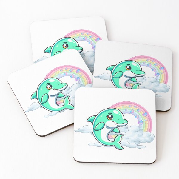 Item preview, Leaping Dolphin - Cute Turquoise Dolphin Jumping Through Clouds with Rainbow designed and sold by Love3Happy.