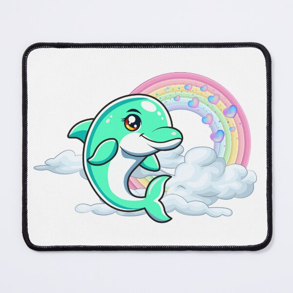 Item preview, Leaping Dolphin - Cute Turquoise Dolphin Jumping Through Clouds with Rainbow designed and sold by Love3Happy.
