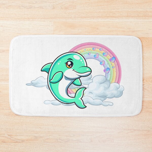 Item preview, Leaping Dolphin - Cute Turquoise Dolphin Jumping Through Clouds with Rainbow designed and sold by Love3Happy.