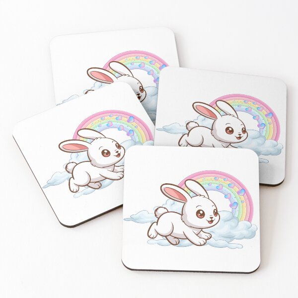 Item preview, Jumping Bunny - Cute White Rabbit on a Cloud with Rainbow and Hearts designed and sold by Love3Happy.
