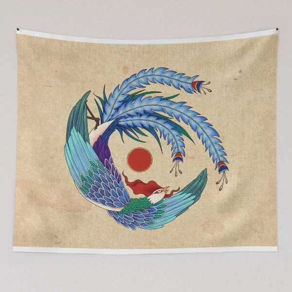 Item preview, Blue Phoenix with Crimson Sun (Traditional Beige)  designed and sold by QamarART Paintings.