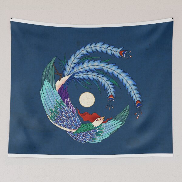 Item preview, Blue Phoenix with Silver Moon (Classic Teal)  designed and sold by QamarART Paintings.