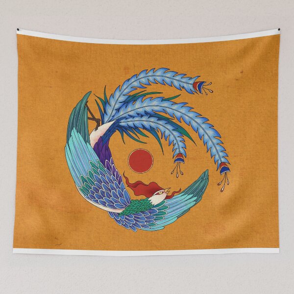 Item preview, Blue Phoenix with Crimson Sun (Sunset Orange)  designed and sold by QamarART Paintings.