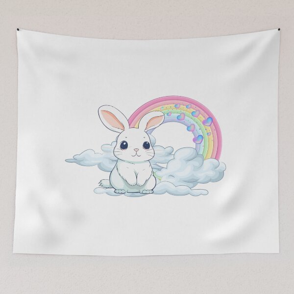 Item preview, Happy Rabbit - Cute White Bunny on Clouds with Colorful Rainbow designed and sold by Love3Happy.