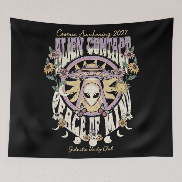 Item preview, Cosmic Awakening 2027 Alien Contact Peace of Mind Retro Floral designed and sold by zzz888.