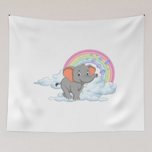 Item preview, Friendly Elephant - Cute Grey Elephant on a Cloud with Pastel Rainbow designed and sold by Love3Happy.