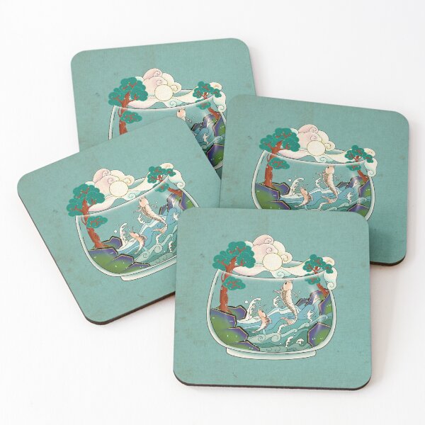 Item preview, Terrarium Yak Ri Do Carp Jumping (Teal Rock Moon Pale Green)  designed and sold by QamarART Paintings.