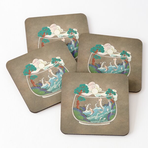 Item preview, Terrarium Yak Ri Do Carp Jumping (Teal Rock Moon Raw Umber)  designed and sold by QamarART Paintings.