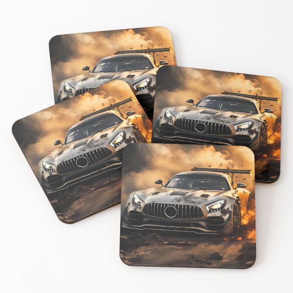 Item preview, Battle Scarred Silver Race Car Bursting Flames Through Rocky Terrain designed and sold by RevUpDesign.