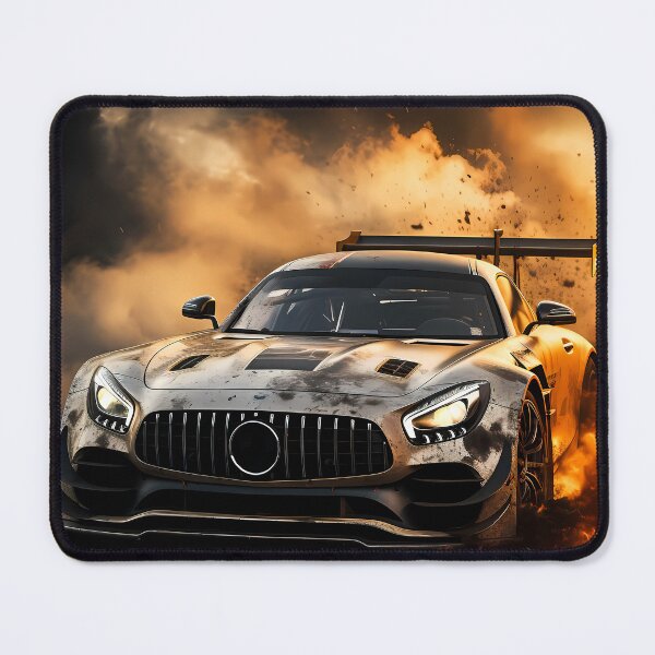 Item preview, Battle Scarred Silver Race Car Bursting Flames Through Rocky Terrain designed and sold by RevUpDesign.
