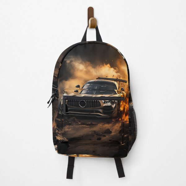Item preview, Battle Scarred Silver Race Car Bursting Flames Through Rocky Terrain designed and sold by RevUpDesign.