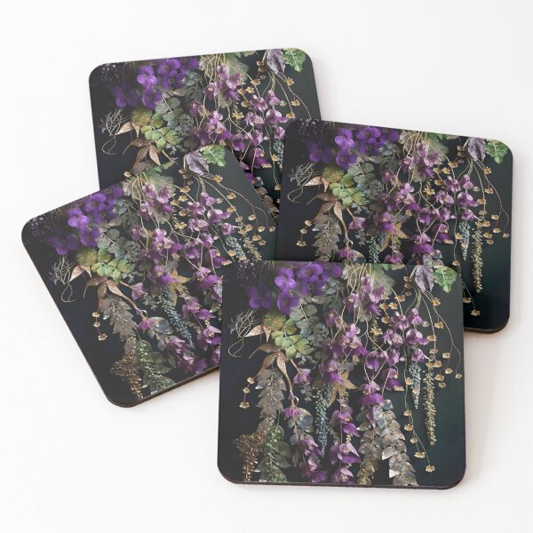 Item preview, Nocturne Danglings – Purple Floral Collage on Black designed and sold by EmeraldeaArt.