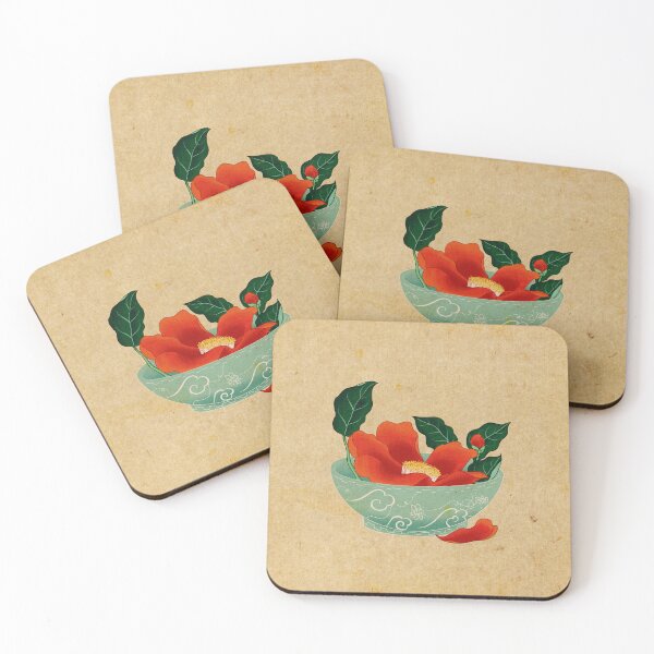 Item preview, Red Camellia in Korean Celadon (Traditional Beige) designed and sold by QamarART Paintings.