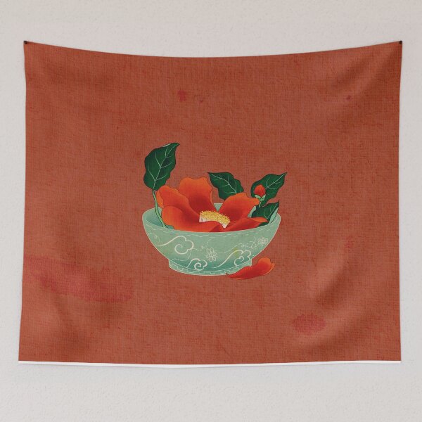 Item preview, Red Camellia in Korean Celadon (Vibrant Red)  designed and sold by QamarART Paintings.