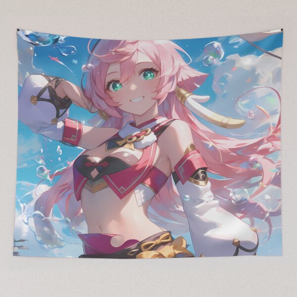 Item preview, Yanfei Genshin Impact Anime Girl Law Fire Liyue Waifu Crimson Counsel designed and sold by Tokyonomad.