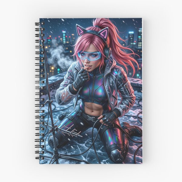 Item preview, Cathrynedelamort Cyber Cat Girl Rooftop Snow designed and sold by CathryneDelamort.