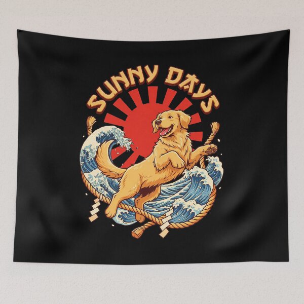 Item preview, Joyful Golden Retriever Catching Sun with Rope and Waves designed and sold by Tong4130.