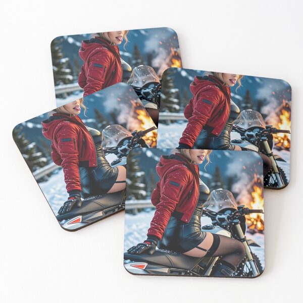 Item preview, Red Jacket Biker Girl In Snow designed and sold by CathryneDelamort.