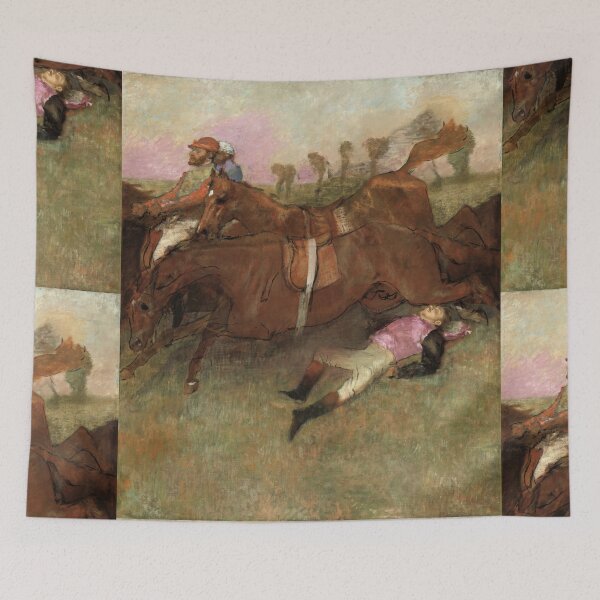 Aperçu de l'œuvre Scène du steeple-chase, le jockey tombé, d'Edgar Degas : Art dramatique des courses hippiques créée et vendue par artofuniverse.