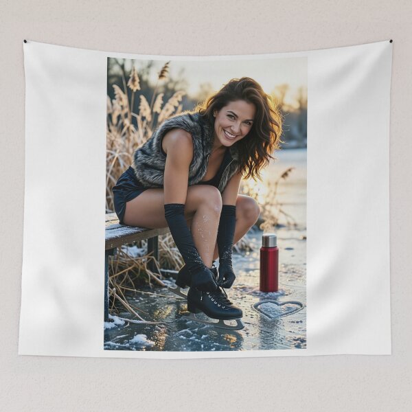 Item preview, Smiling Brunette Skater Lacing Up in Snow designed and sold by CathryneDelamort.