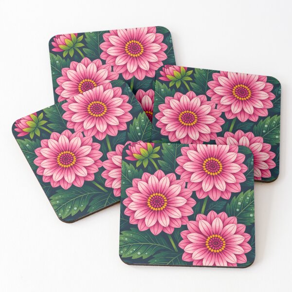 Item preview, Variegated pink dhalias with dark green leaves designed and sold by Ponted.