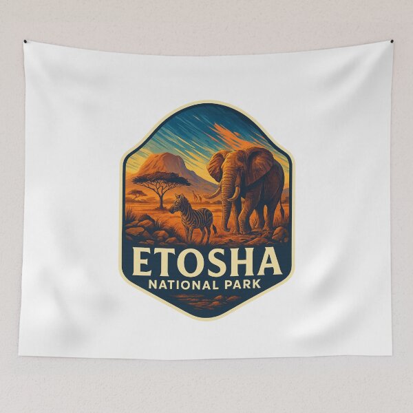 Item preview, Etosha National Park Namibia – Elephant and Zebra at Sunset designed and sold by Aryabek.