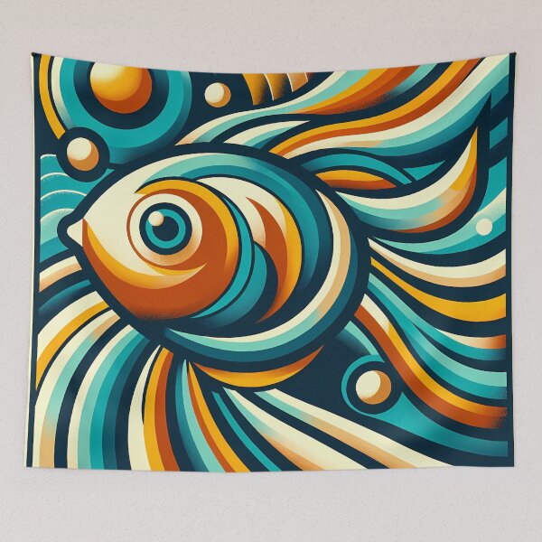 Item preview, Retro Abstract Fish Swirl in Teal and Orange designed and sold by InkSmithery.