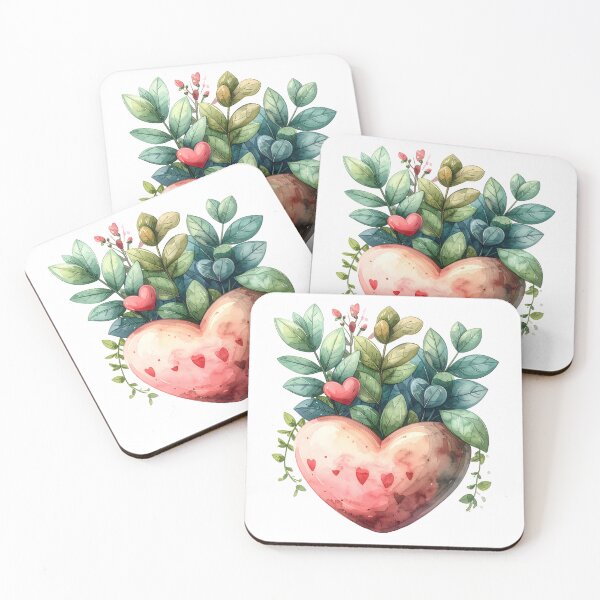 Item preview, Heart Shaped Planter with Green Leaves – Botanical Valentine Love Art designed and sold by Beamiverse.