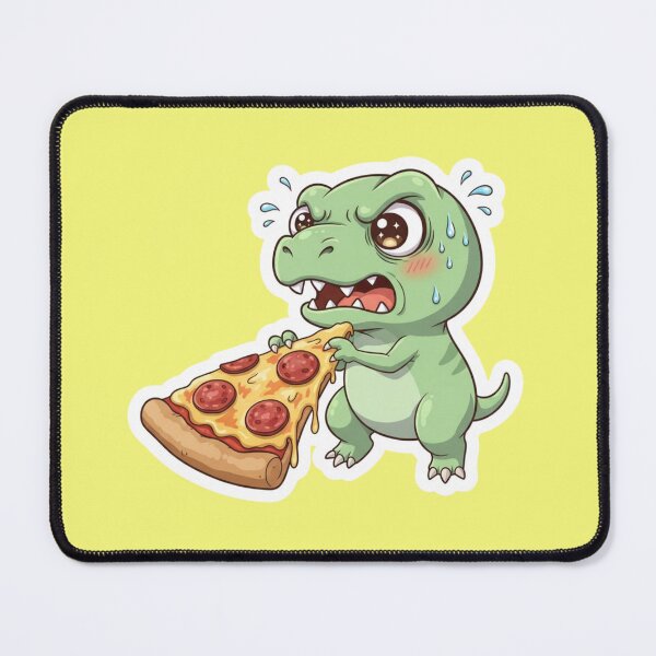 Item preview, Hungry T Rex Eating Giant Pepperoni Pizza Slice Kawaii Chibi Dinosaur designed and sold by bvdesignart.