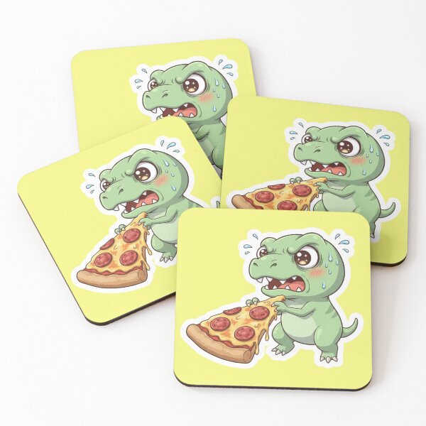 Item preview, Hungry T Rex Eating Giant Pepperoni Pizza Slice Kawaii Chibi Dinosaur designed and sold by bvdesignart.