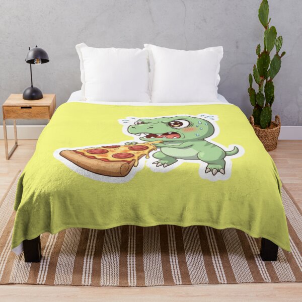 Item preview, Hungry T Rex Eating Giant Pepperoni Pizza Slice Kawaii Chibi Dinosaur designed and sold by bvdesignart.