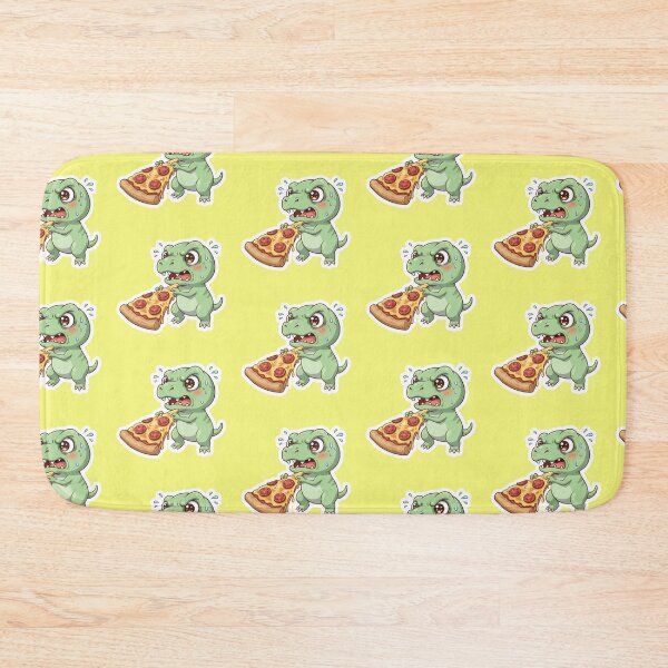 Item preview, Hungry T Rex Eating Giant Pepperoni Pizza Slice Kawaii Chibi Dinosaur designed and sold by bvdesignart.