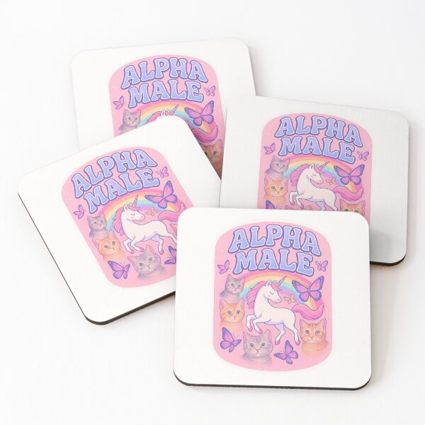 Item preview, Alpha Male – Unicorns, Cats, and Butterflies on Pink Rainbow Background designed and sold by Places On Earth.