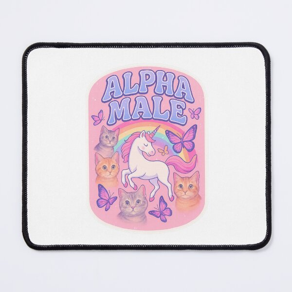 Item preview, Alpha Male – Unicorns, Cats, and Butterflies on Pink Rainbow Background designed and sold by Places On Earth.