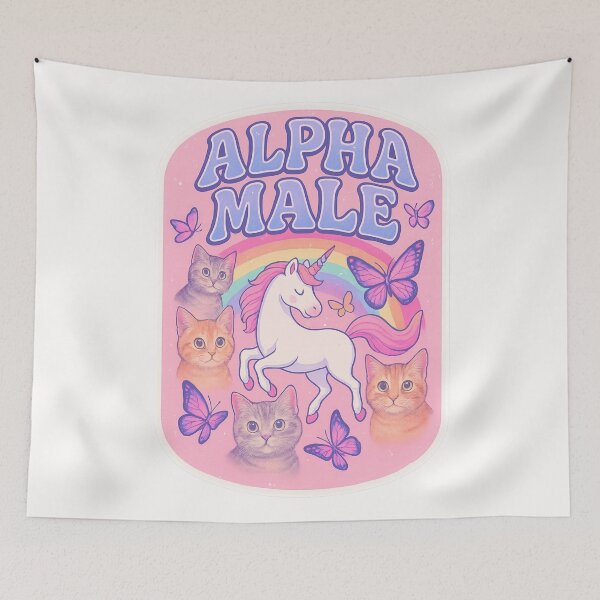 Item preview, Alpha Male – Unicorns, Cats, and Butterflies on Pink Rainbow Background designed and sold by Places On Earth.